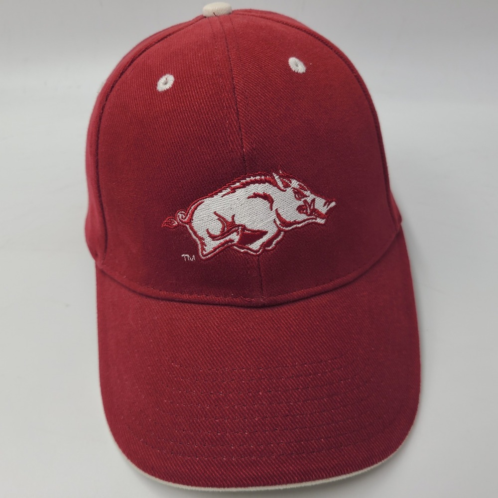 Arkansas Razorbacks Hat Adjustable Signatures Red White NCAA University Logo Men